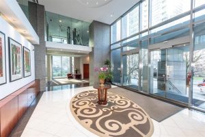 Building entrance lobby with glass doors – Residences on Georgia 1200 W Georgia Street Vancouver West End condo